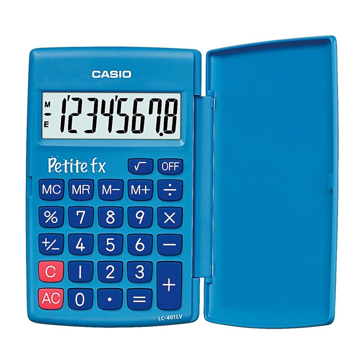 CASIO Taschenrechner Petite FX, mit großem Display Schutzklappe blau und