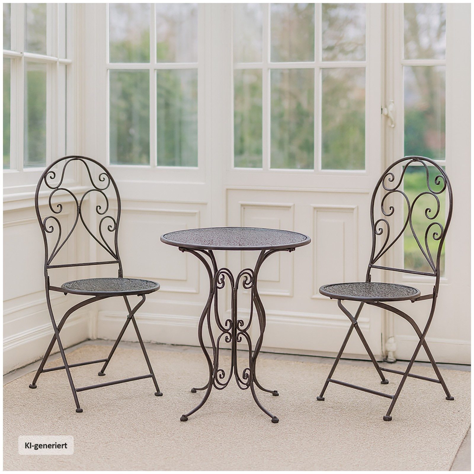 HTI-Living Garten-Essgruppe Bistroset aus Metall 3-teilig, detailreich verzier, (Set, 3-tlg., 1 Tisch 2 Klappstühle ohne Dekoration), Sitzgruppe Metall