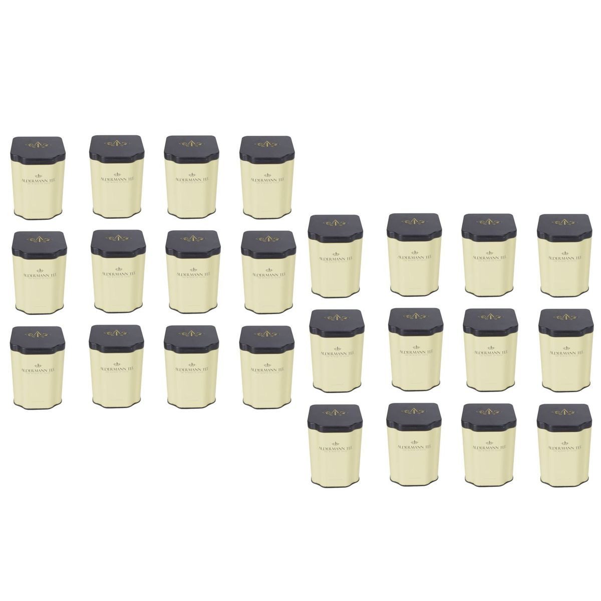 Aldermann Tee GmbH Teebox Teedosen 6,12, 24er-Set "Aldermann Tee" Teedose, mit Deckel 8x8x11 cm, Blech, (24-tlg)