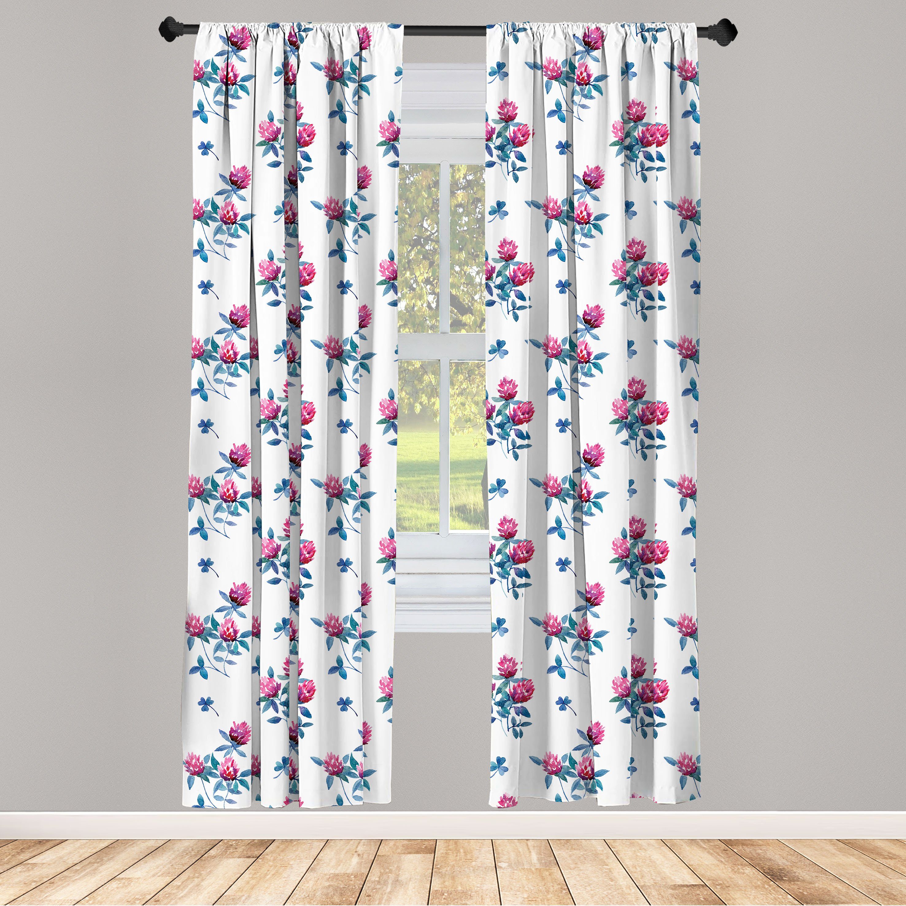Gardine Vorhang für Wohnzimmer Schlafzimmer Dekor, Abakuhaus, Microfaser, Blumen Frühlings-Aquarell-Blumen
