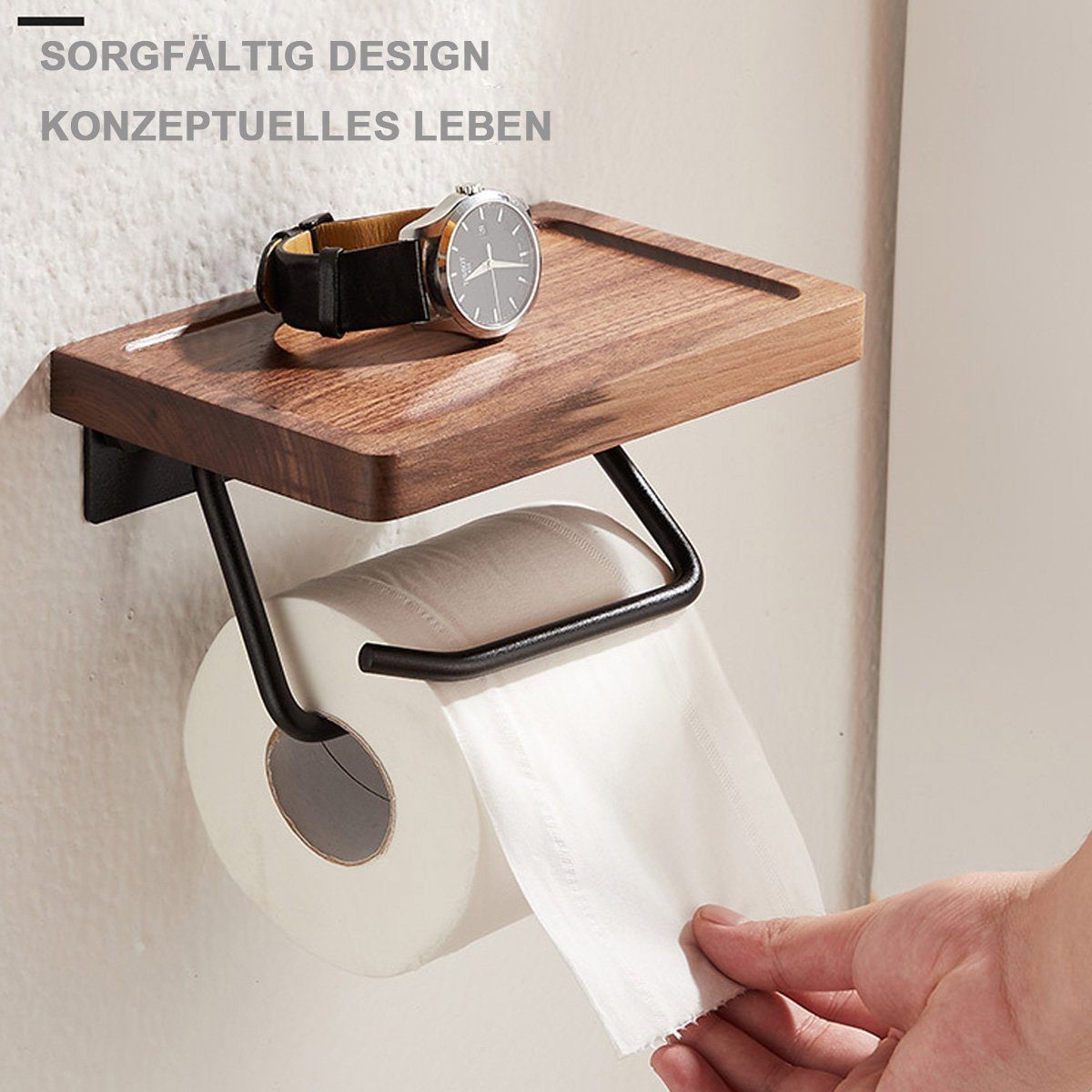 Jormftte Toilettenpapierhalter Toilettenpapierhalter mit schwarzem Walnussholz Badezimmer Regal,für