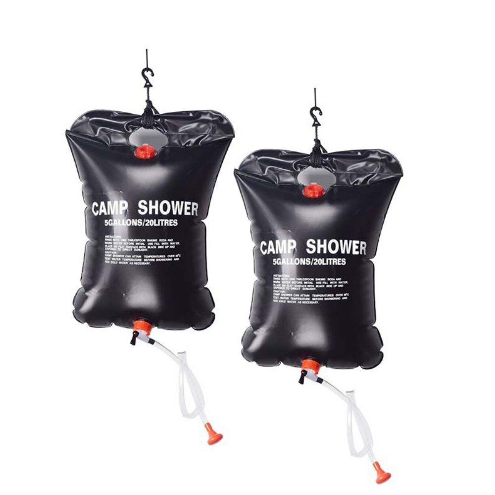 SIKAINI Solardusche Solar-Duschbeutel 20L – 2 Stück Set (Effiziente Solarheizung Robustes & auslaufsicheres Material), Komplettes Duschsystem Kompakt & leicht zu transportieren