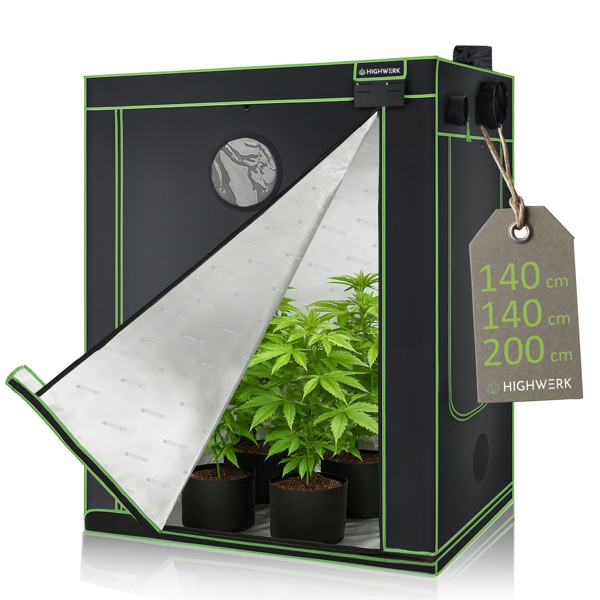 HIGHWERK Gewächshaus Growzelt 140 x 140 x 200 cm, Indoor Grow tent, schwarz günstig online kaufen