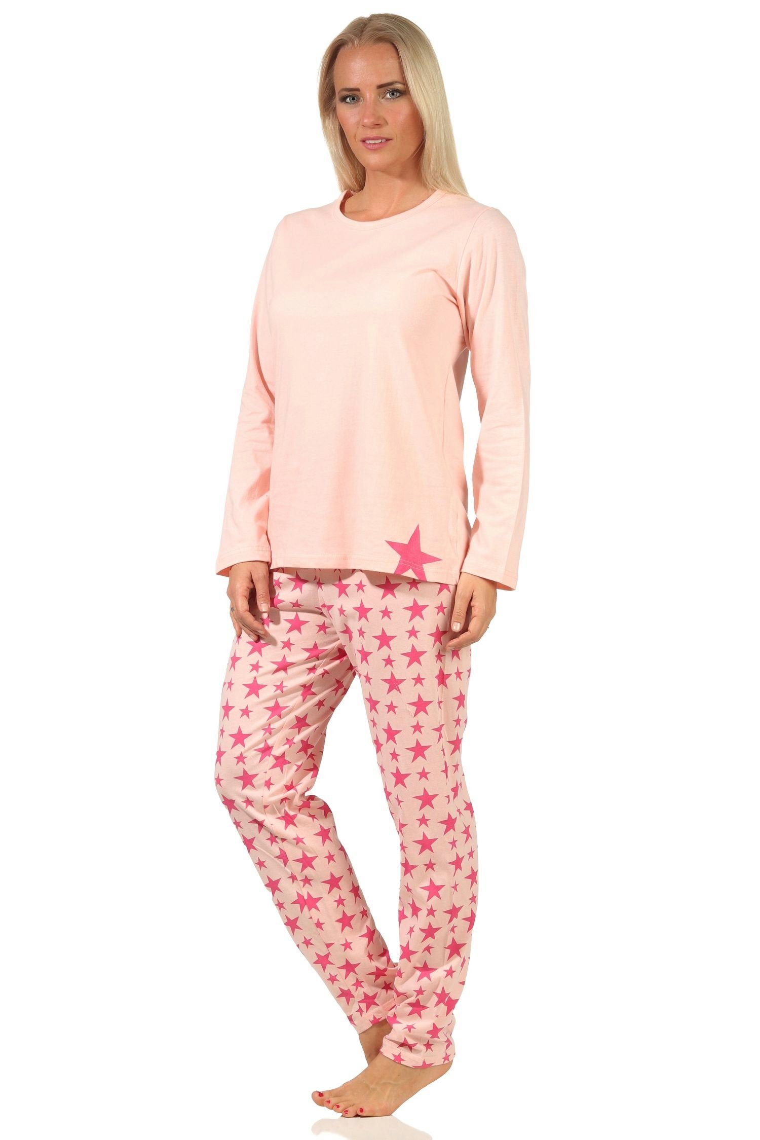 rosa Schlafanzug, RELAX by Pyjama in Damen Pyjama Sterne-Optik 66537 Normann langarm