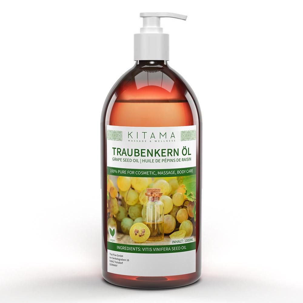Kitama Körperöl Traubenkernöl raffiniert Massageöl Pflege-Öl für Gesicht Haare Haut