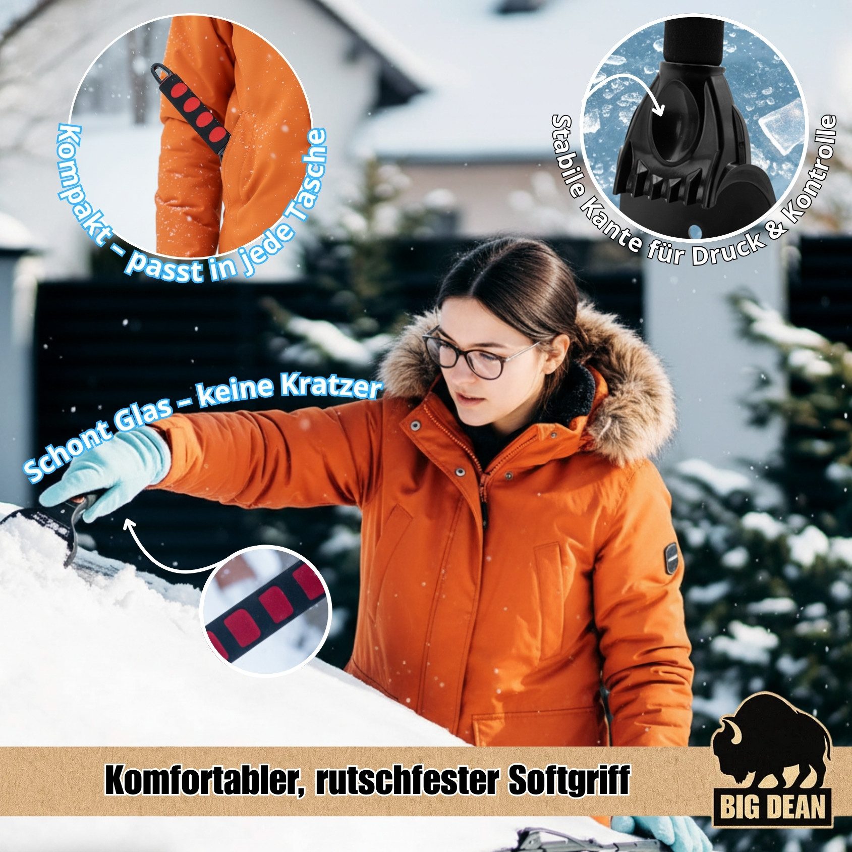 BigDean Professional Ice Scraper for Cars, Windshield Scraper, Robust ABS Plastic