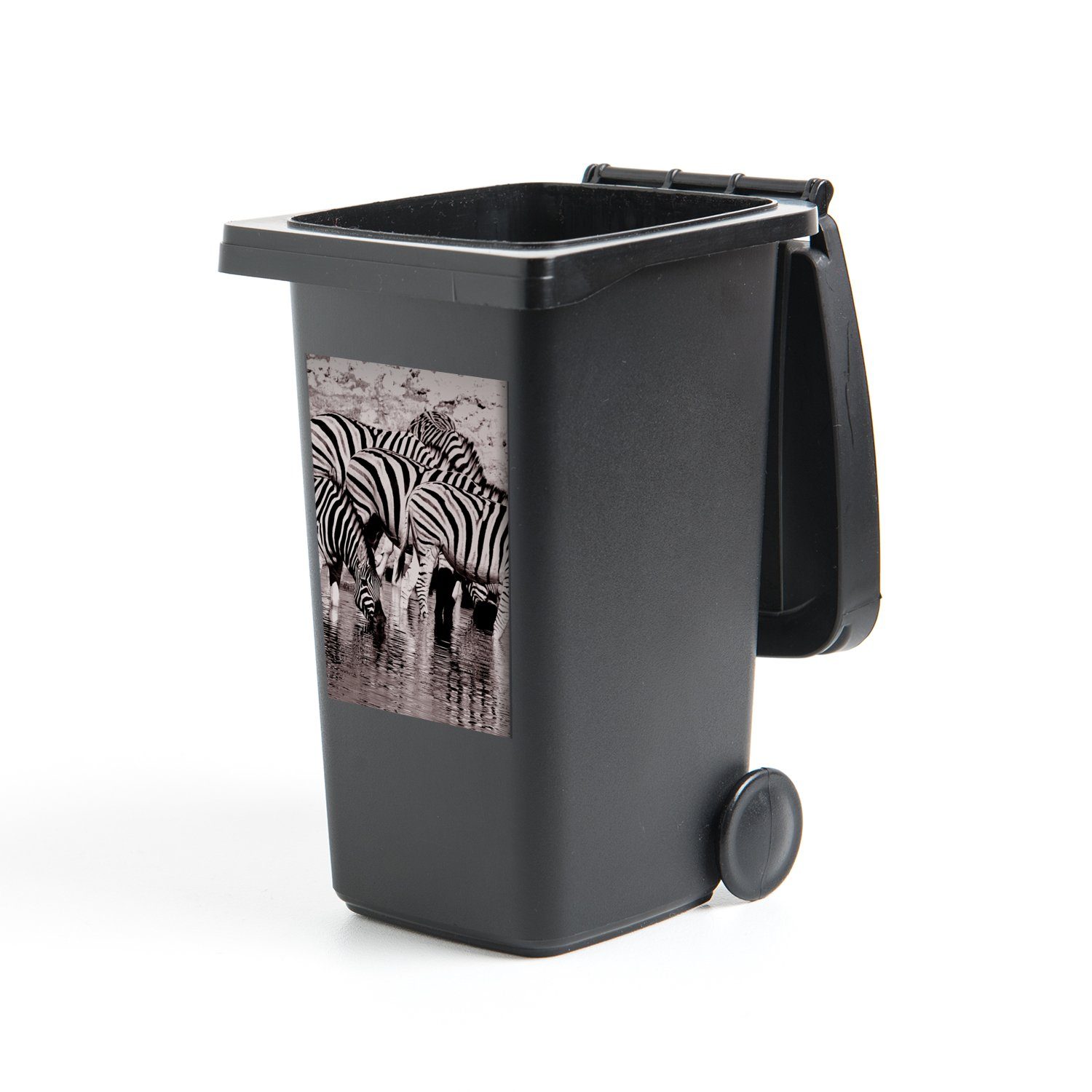 MuchoWow Wandsticker Zebras im Wasser (1 St), Mülleimer-aufkleber, Mülltonne, Sticker, Container, Abfalbehälter