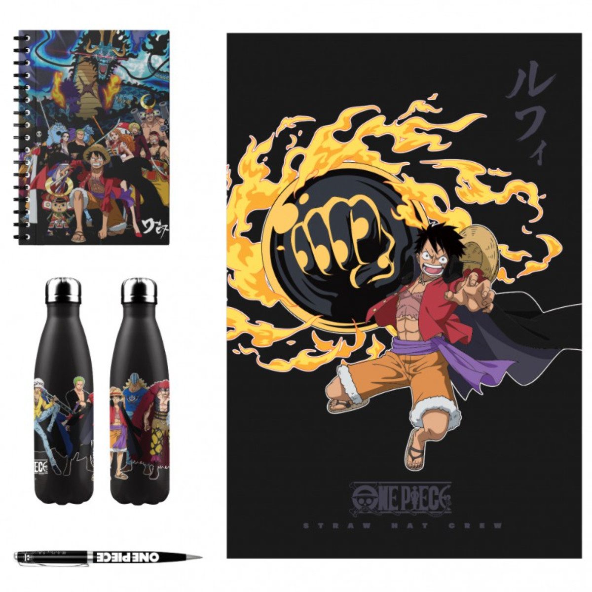 One Piece Thermoflasche Geschenkset mit Trinkflasche, Decke 140 × 100 cm, Notizbuch und Stift