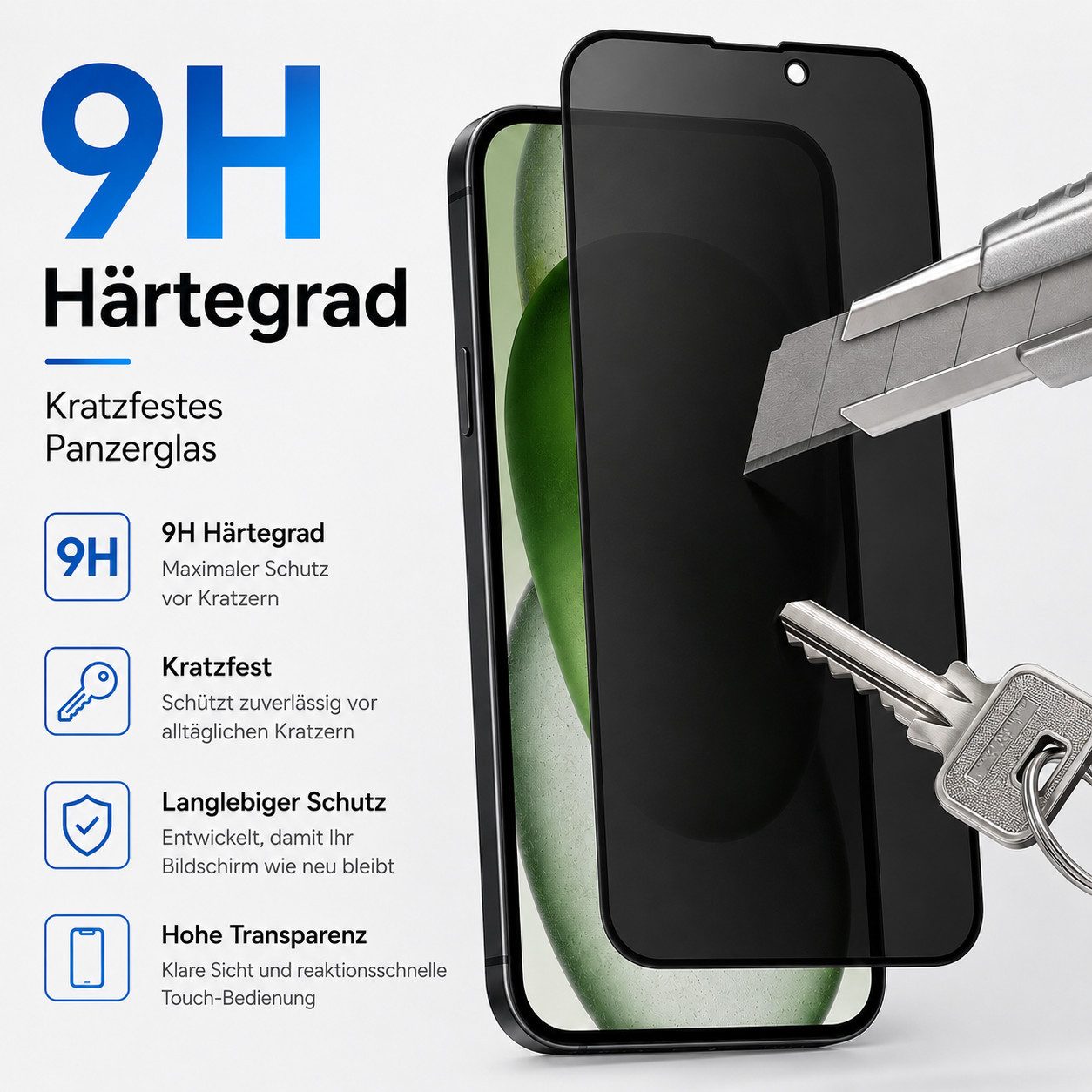 Ventarent Displayschutzglas Privacy Schutzglas für iPhone 14 Serie für Apple iPhone 14 Pro Max, 2er Set, 2 Stück, 9H Hartglas, oleophobe Beschichtung, casefreun – Bild 3 von 5