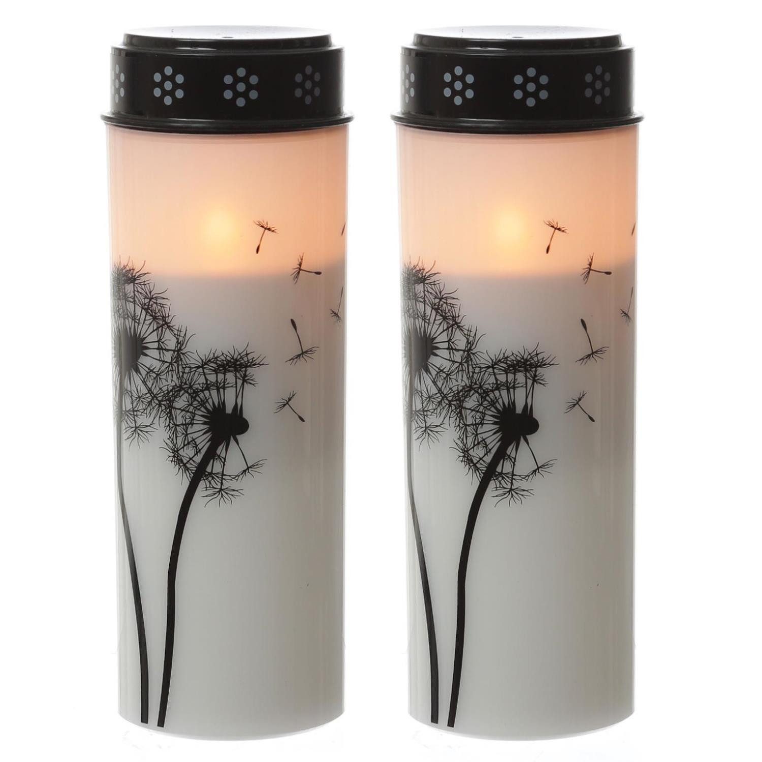 MARELIDA LED-Kerze LED Grablichter Grabkerzen Pusteblume 2500 Std. Friedhofskerze 2er Set, LED Classic, amber