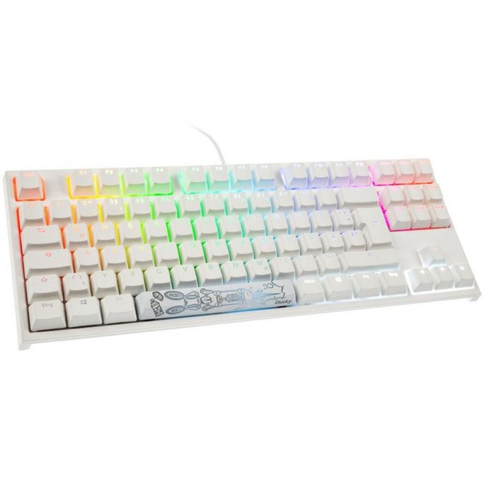 Ducky ONE 2 TKL PBT MX-Brown Gaming-Tastatur (RGB-LED-Beleuchtung mechanische Tasten USB deutsches Layout QWERTZ Keyboard für PC Computer Laptop weiß)