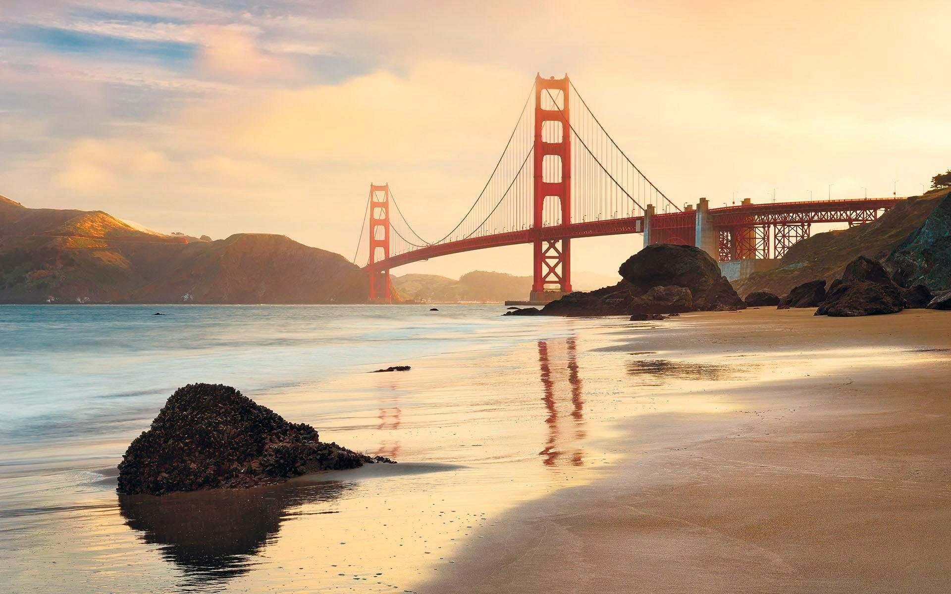 Komar Vliestapete Golden Gate, glatt, Stadt, 400x250 cm (Breite x Höhe),  Vliestapete, 100 cm Bahnbreite | Fototapeten