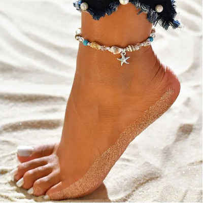 KARMA Fußkette mit Anhänger Fußkettchen Fußkette Silber Türkis mit Anhänger, Fußschmuck Fusskettchen Damenschmuck Urlaub