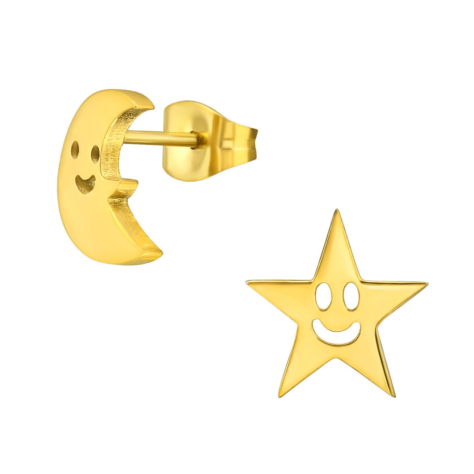 BUNGSA Ohrring-Set Ohrstecker Mond & Stern verschiedene Farben aus Edelstahl für Damen (1 Paar (2 Stück), 2-tlg), Ohrschmuck Ohrringe gold