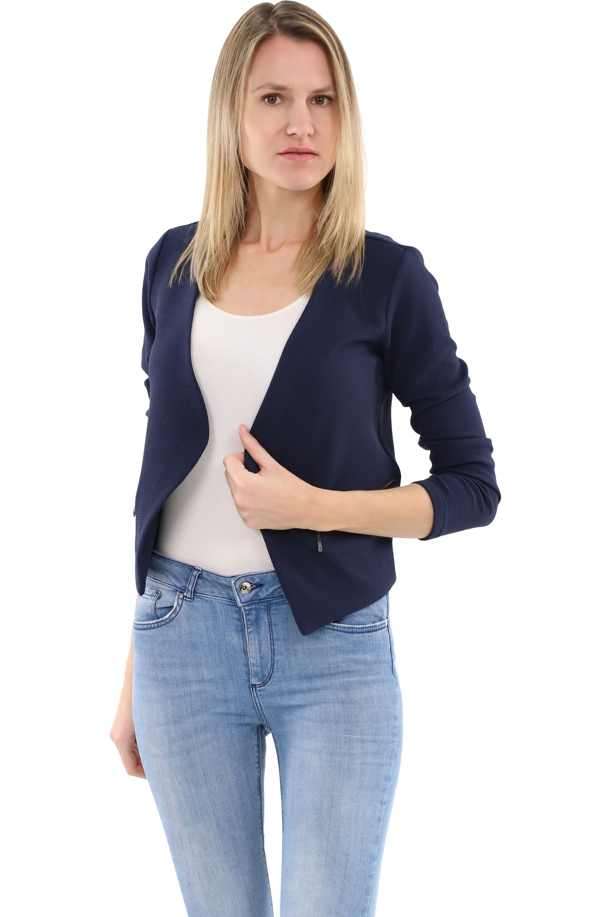 malito more than fashion Jackenblazer malito Damen Blazer ohne Kragen, Sakko im Basic Look, Kurzjacke mit Sweatblazer im Basic-Look