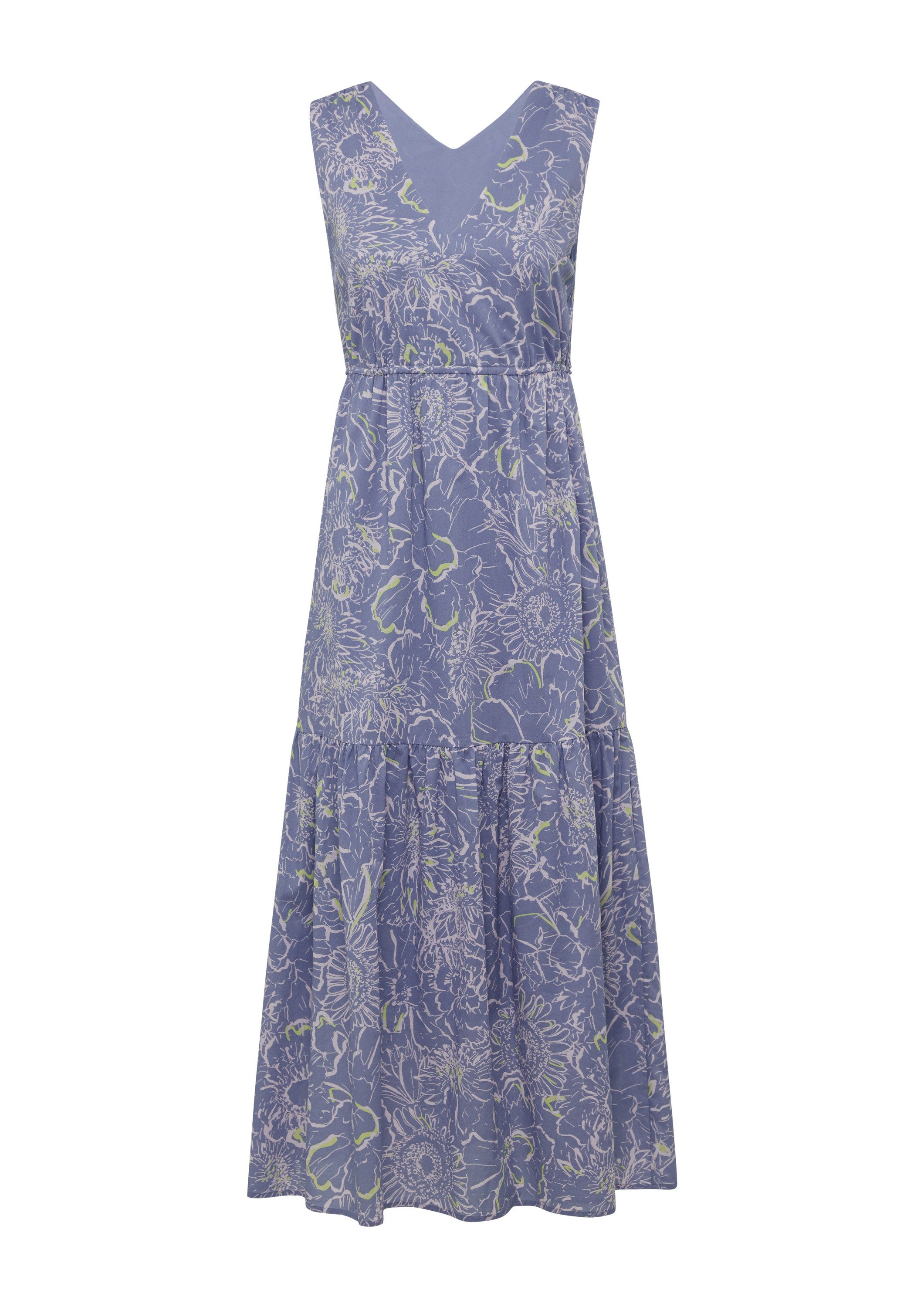 comma Maxikleid Kleid Gemustertes Maxikleid mit V-Ausschnitt und Tunnelzug