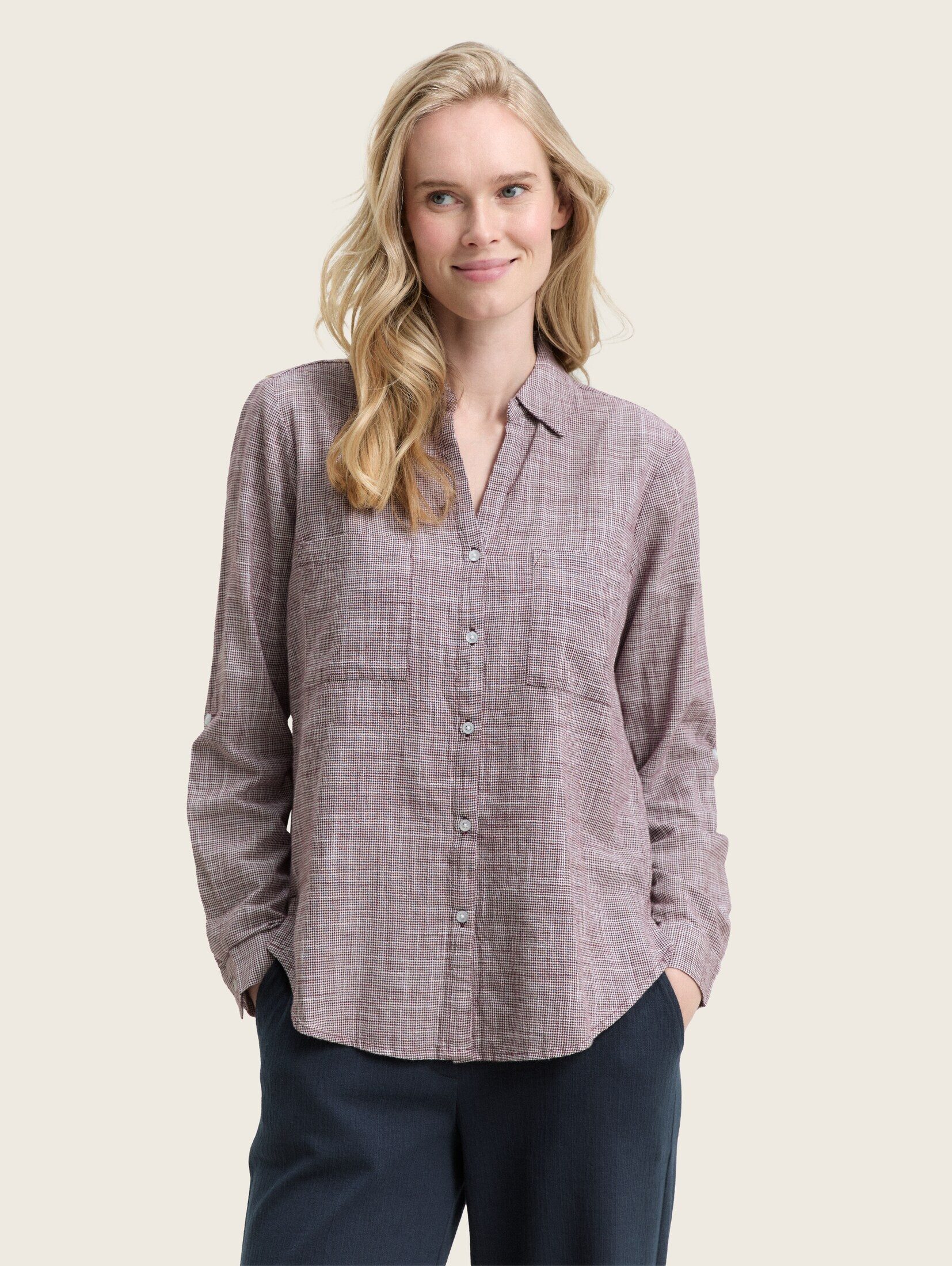 Langarmbluse Bluse mit Brusttaschen