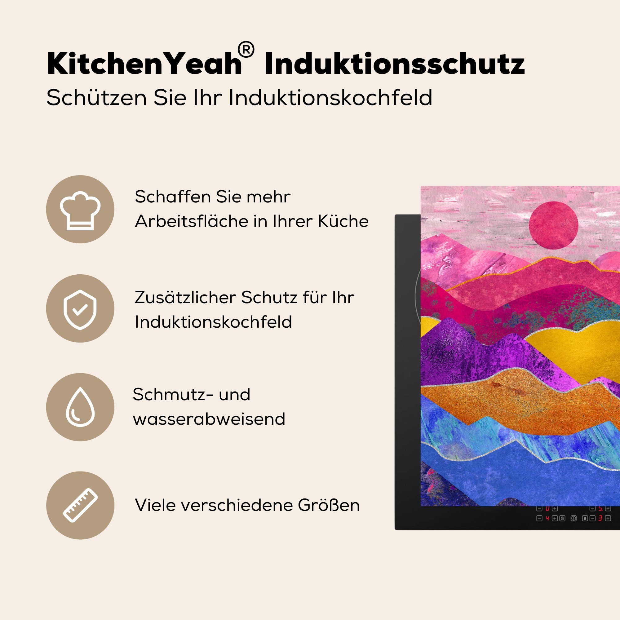 Vinyl, - Ceranfeldabdeckung küche, für Induktionskochfeld Herdblende-/Abdeckplatte cm, Stolz, Schutz MuchoWow - die tlg), (1 Bi 81x52 Marmor