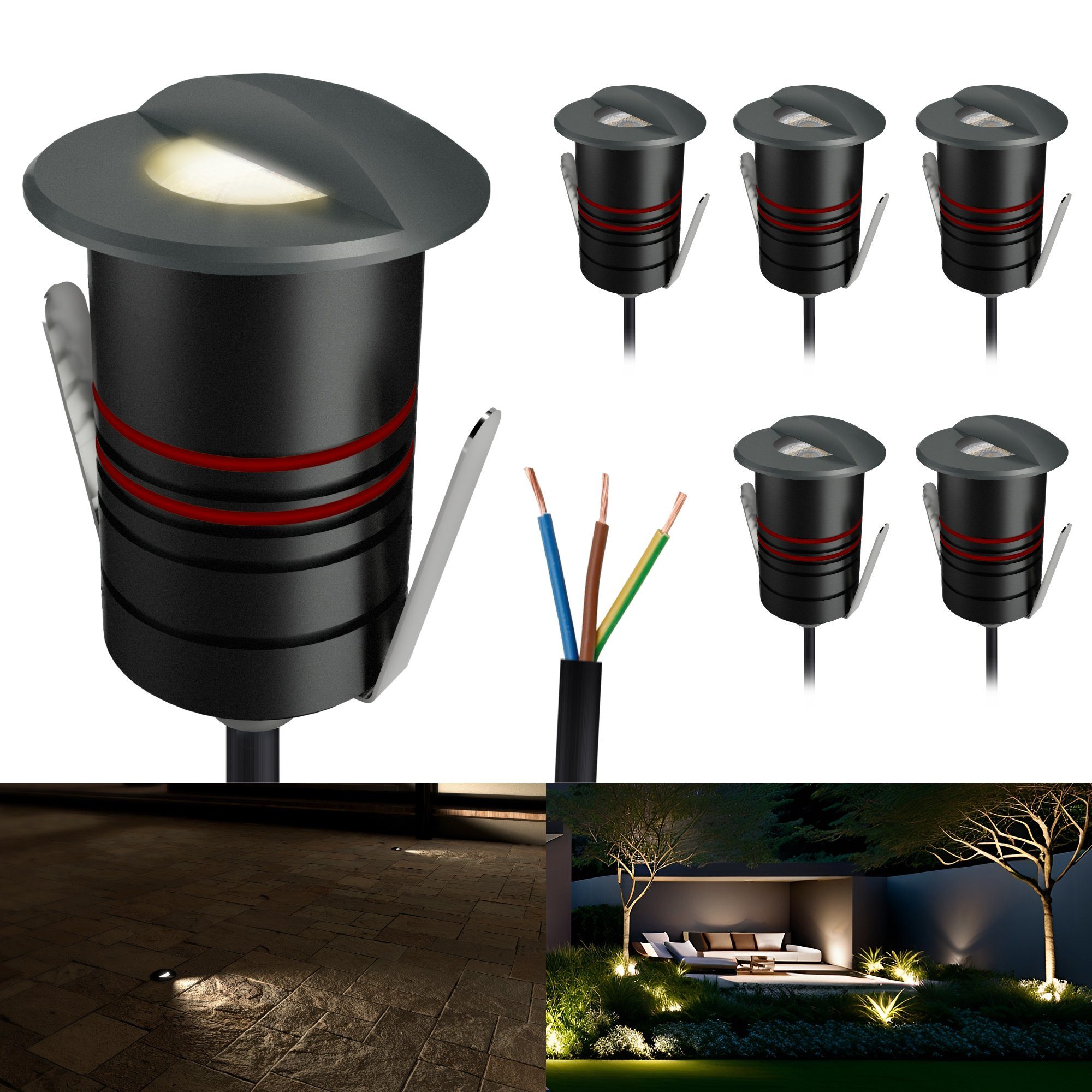 SSC-LUXon LED Gartenstrahler JAVO LED Bodenstrahler IP67 230V dunkelgrau seitliches Licht warmweiß, Warmweiß