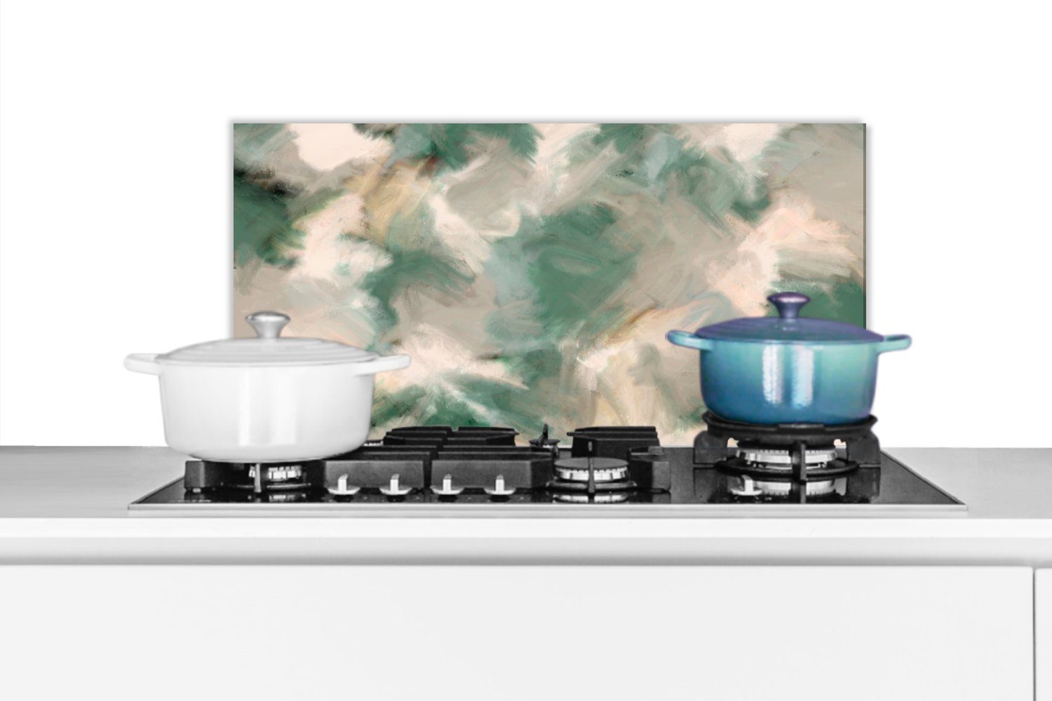 cm, - Küchen Kunst - gegen Beige MuchoWow Grün - für Wandschutz, (1-tlg), Schmutzflecken 60x30 Farbe Fett und Abstrakt, Küchenrückwand -