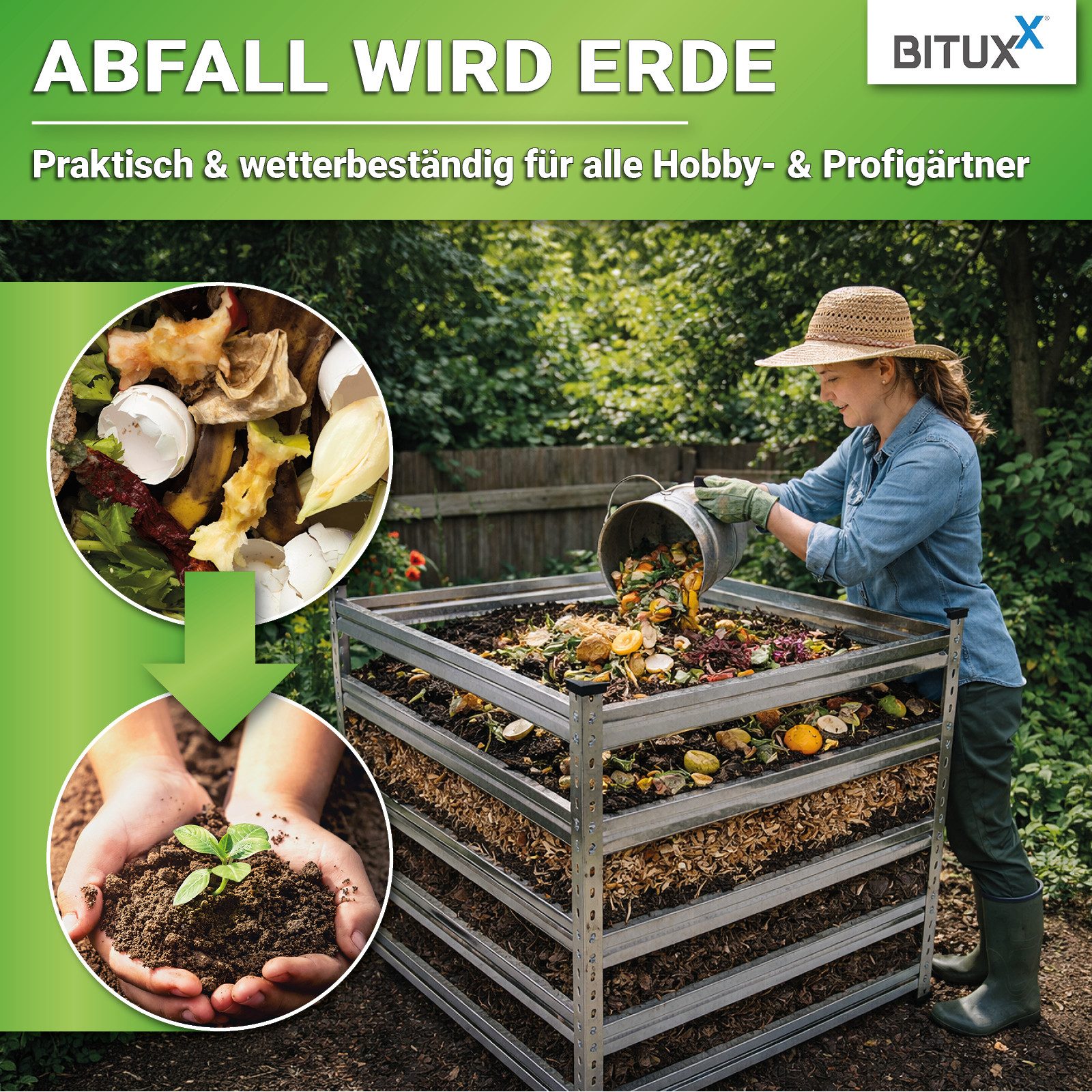 Bituxx Schnellkomposter Komposter 90x90cm, BxTxH: 90x90x93 cm, 753.3 l, (MS-19425)
