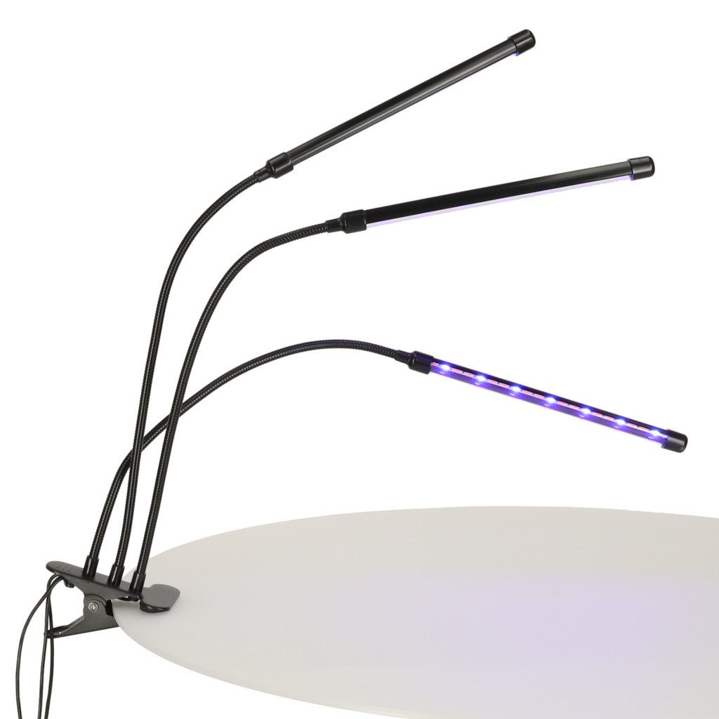 Ikonka Panel Pflanzenlampe Wachstumsleuchte Klemmleuchte, dimmbar, Zeitschaltuhr, LED, Blau, Rot, Violett, 3 flexible Arme, Timer, 9 Dimmstufen, IP54, USB