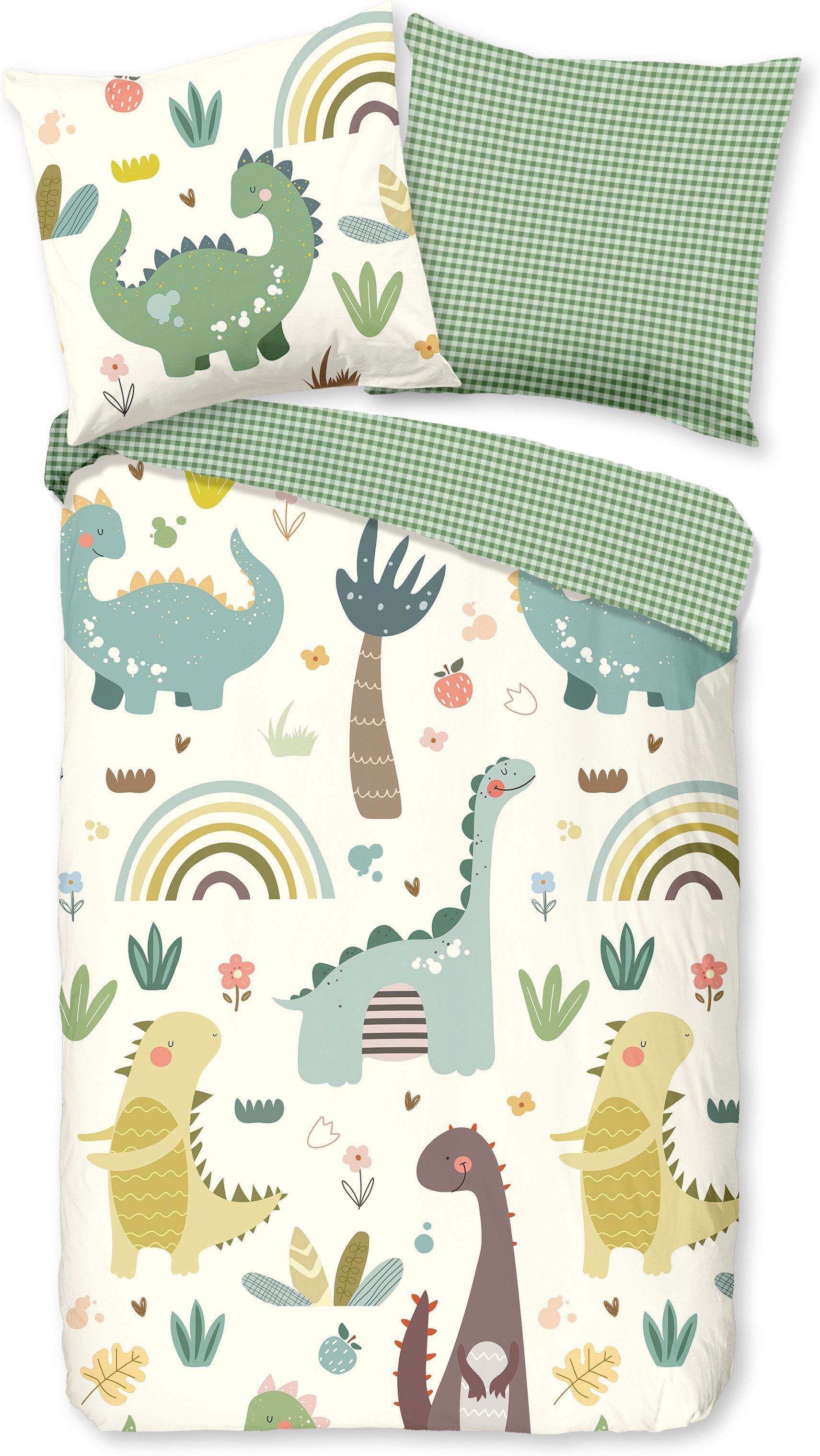 good morning Kinderbettwäsche Quint, Renforcé, 2 teilig, Baumwolle, Renforcé, Wendeoptik, Kind, Baby, Dino