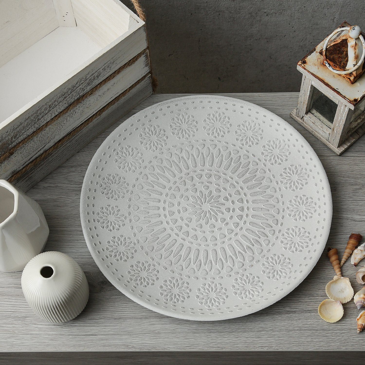 MARELIDA Dekotablett Deko Teller Schale mit Verzierung Blumenmuster weiß MD günstig online kaufen