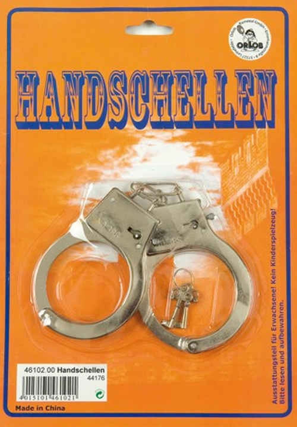 Orlob Polizei-Kostüm Metall Handschellen mit 2 Schlüssel Polizei Halloween Karneval, 100% Metall