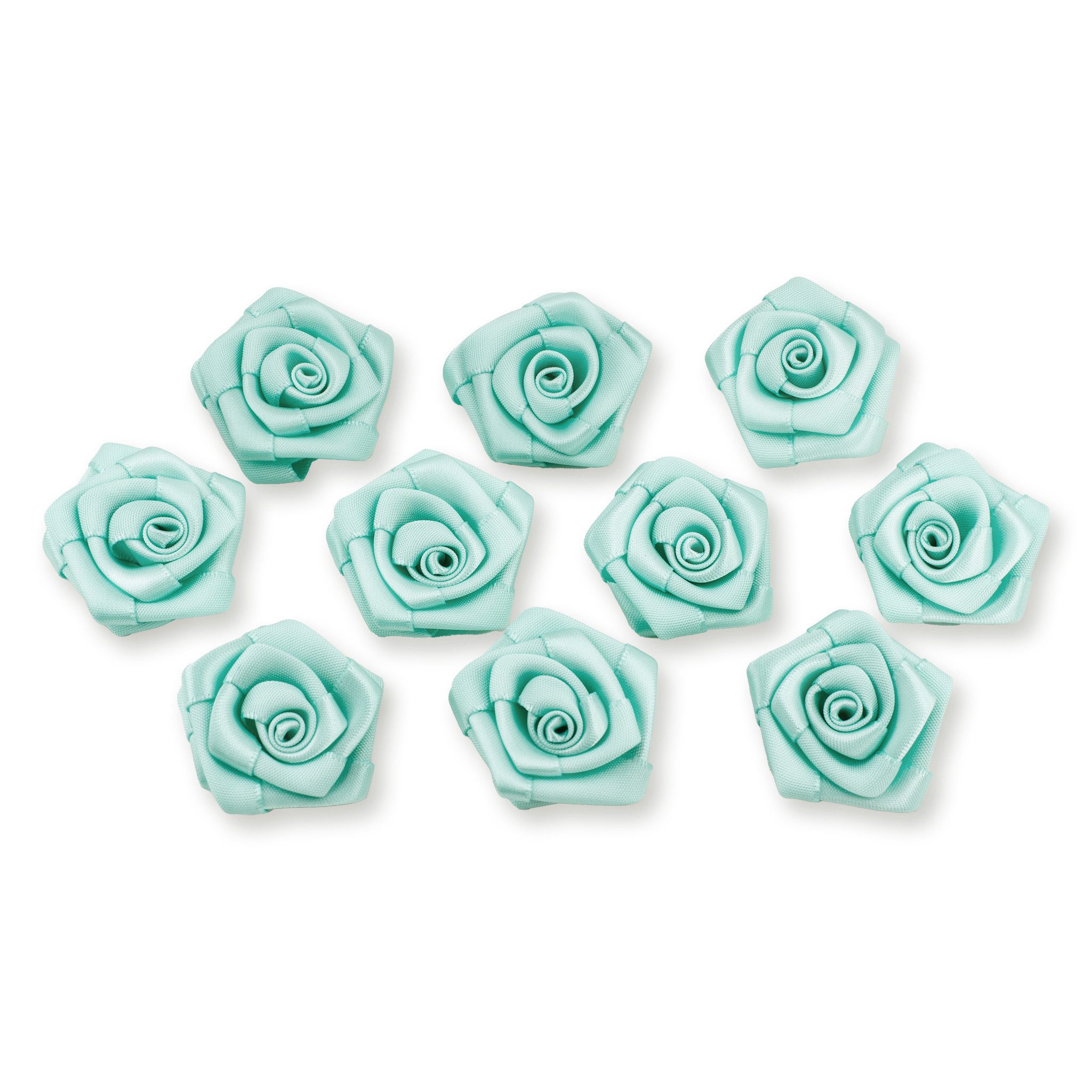 Creativery Streudeko, Satinrosen 3cm zum Basteln & Aufnähen 10 Stück Helltürkis / Aquamarin