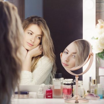 relaxdays Kosmetikspiegel Kosmetikspiegel mit Vergrößerung kupfer