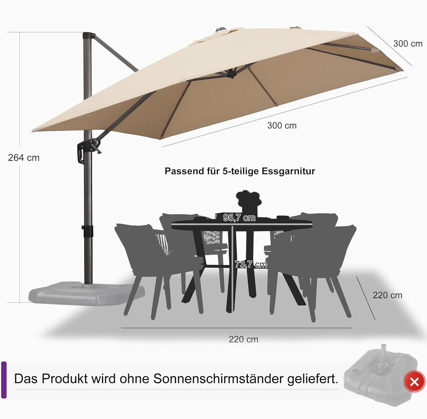 PURPLE LEAF Ampelschirm Quadratischer Terrassenschirm, Alu günstig online kaufen