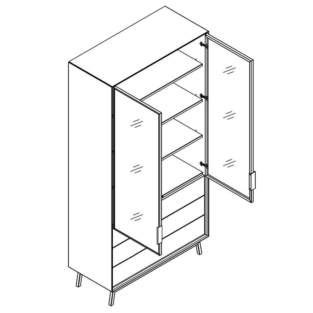 Feldmann-Wohnen Vitrine Modern Loft (2-türige, mit Einlegeböden, mit Glaseinsatz, 1-St., Massivholz, geölte Oberfläche) 100x45x200cm 2-türig Eiche Natur