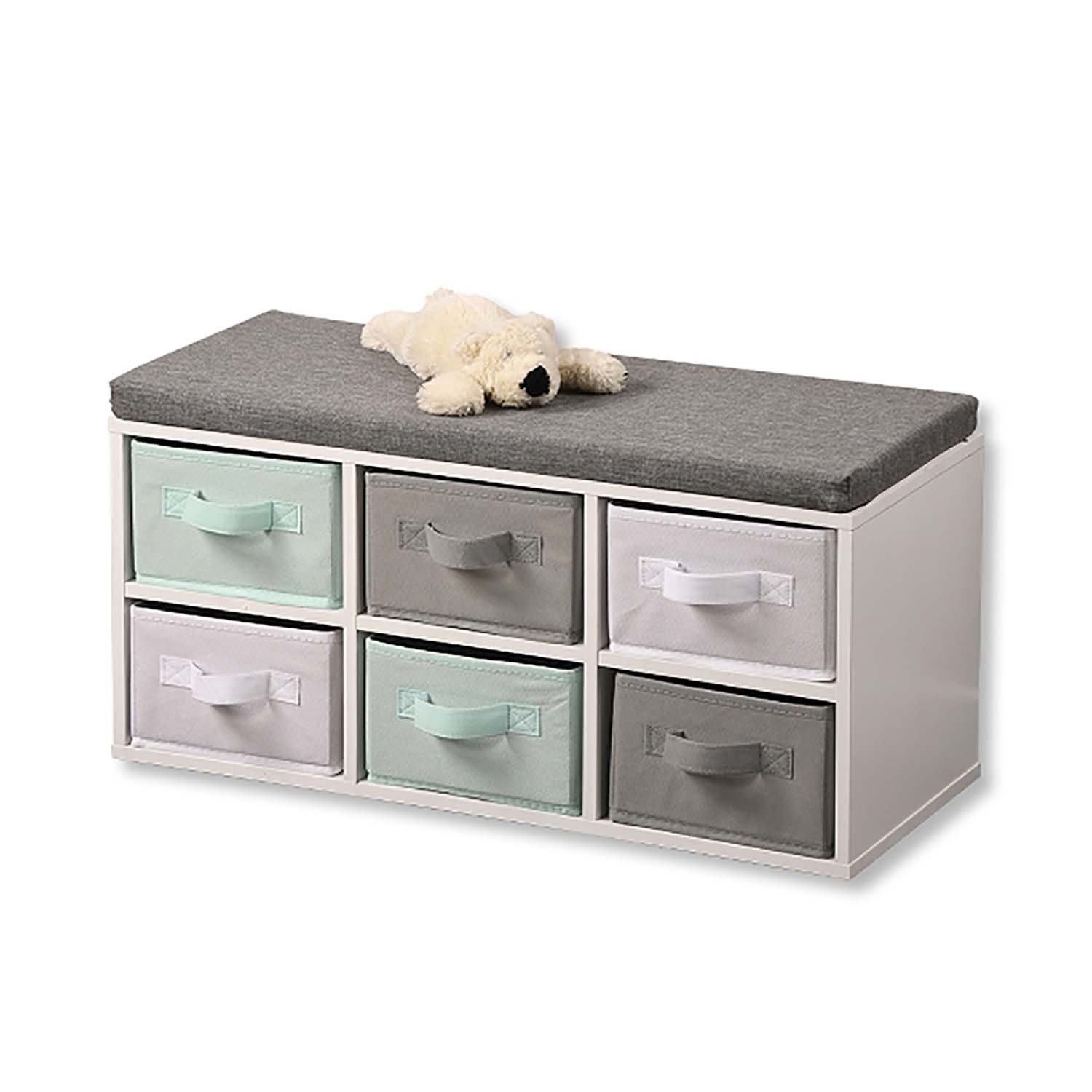 Kesper Sitzbank Kinder-Sitzbank mit 6 Aufbewahrungsboxen - Weiß / Grau