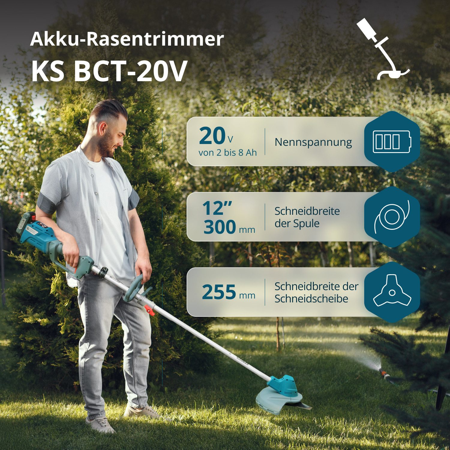 Könner & Söhnen Akkurasenmäher KS 33LM-BCT20V-SET, (Akku-Rasenpflege-Set mit Mäher, Trimmer, Akku & Ladegerät, Inklusive 4Ah Akku als Geschenk & 4,5A Schnellladegerät), Bürstenlose Motoren, Mulchfunktion, 2-in-1 Rasenmäher