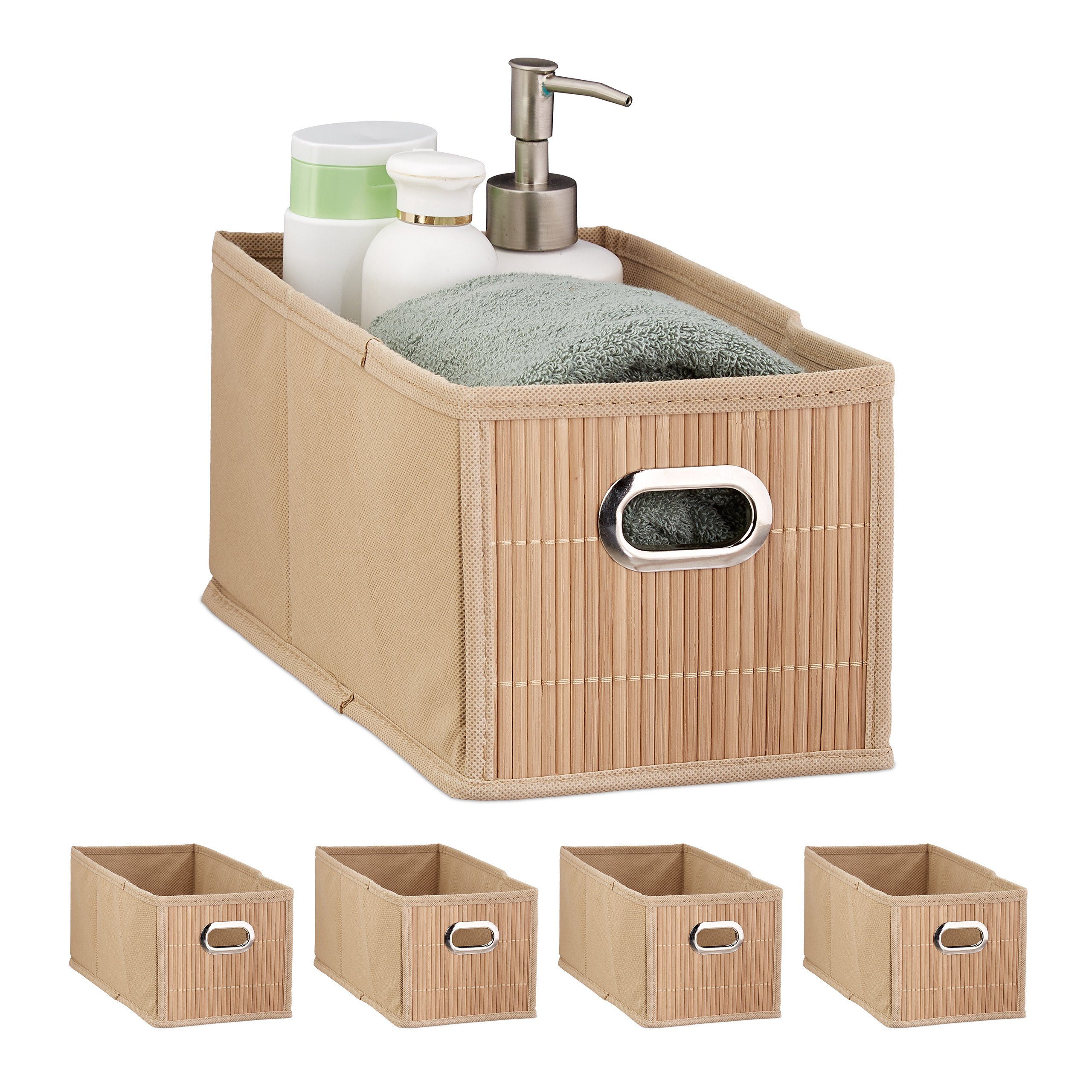 relaxdays Aufbewahrungskorb 5 x Aufbewahrungskorb Bambus günstig online kaufen