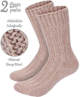 BRUBAKER Socken Wollsocken - Wintersocken für Damen und Herren - Warm und Flauschig (2-Paar) Stricksocken Set mit Schafwolle - Winter Thermosocken