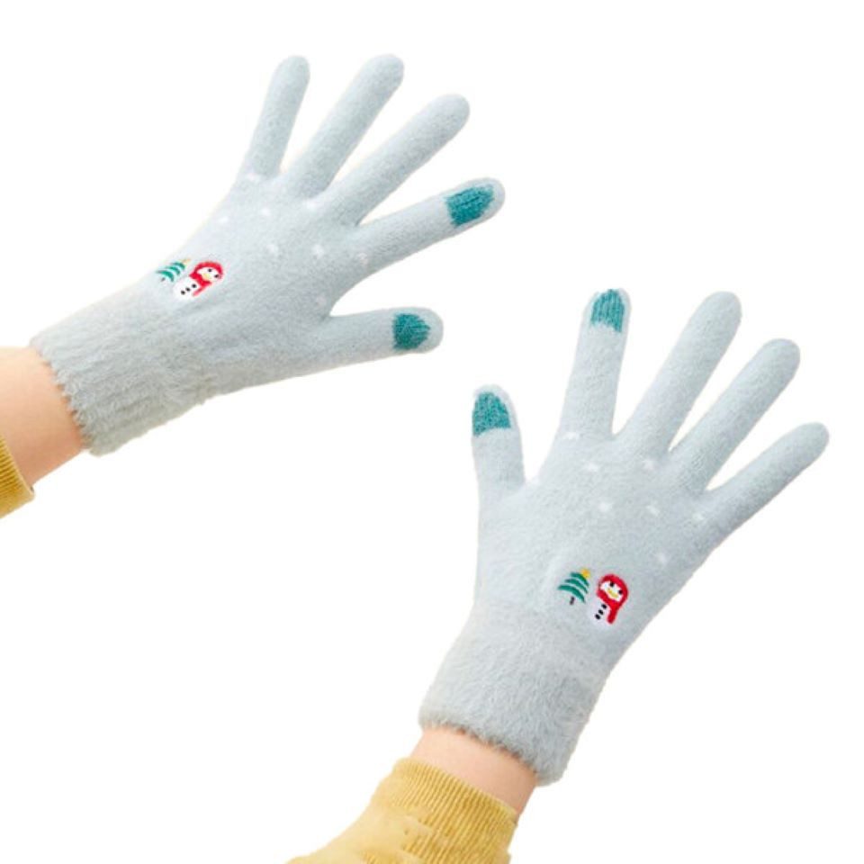COFI 1453 Hitzeschutzhandschuhe Winter-Telefonhandschuhe für Damen mit einem Schneemann Grün
