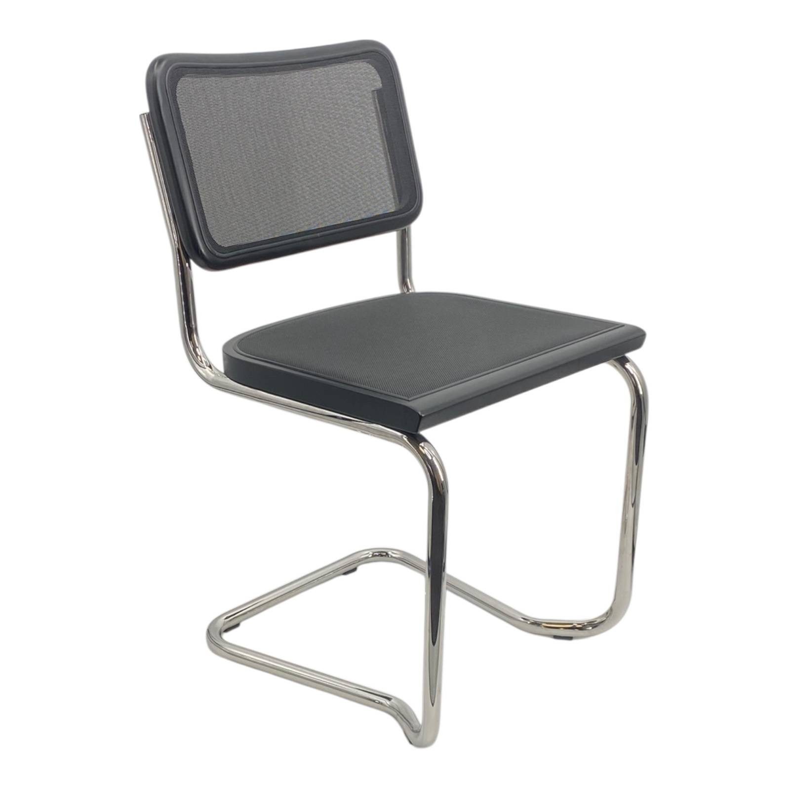 k-hometrends Freischwinger KENO (2er-Set), Designstühle aus Buche mit Mesh in schwarz – handgefertigt in Italien