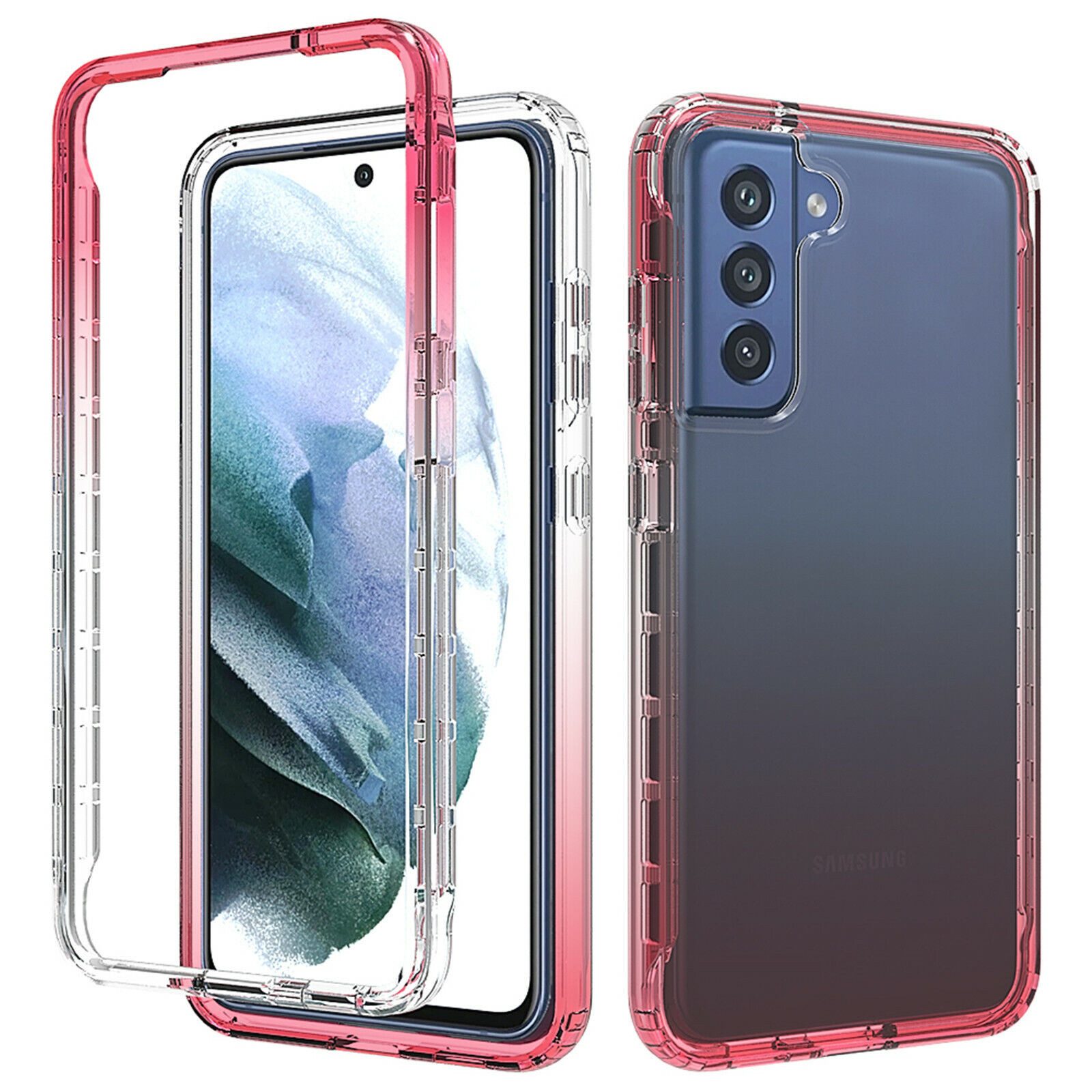betterfon Handyhülle für Samsung Galaxy S21 FE 5G 360° Schutzcase Transparent Rot, Stoßabsorbierende Schutzhülle aus elastischem, langlebigem Material