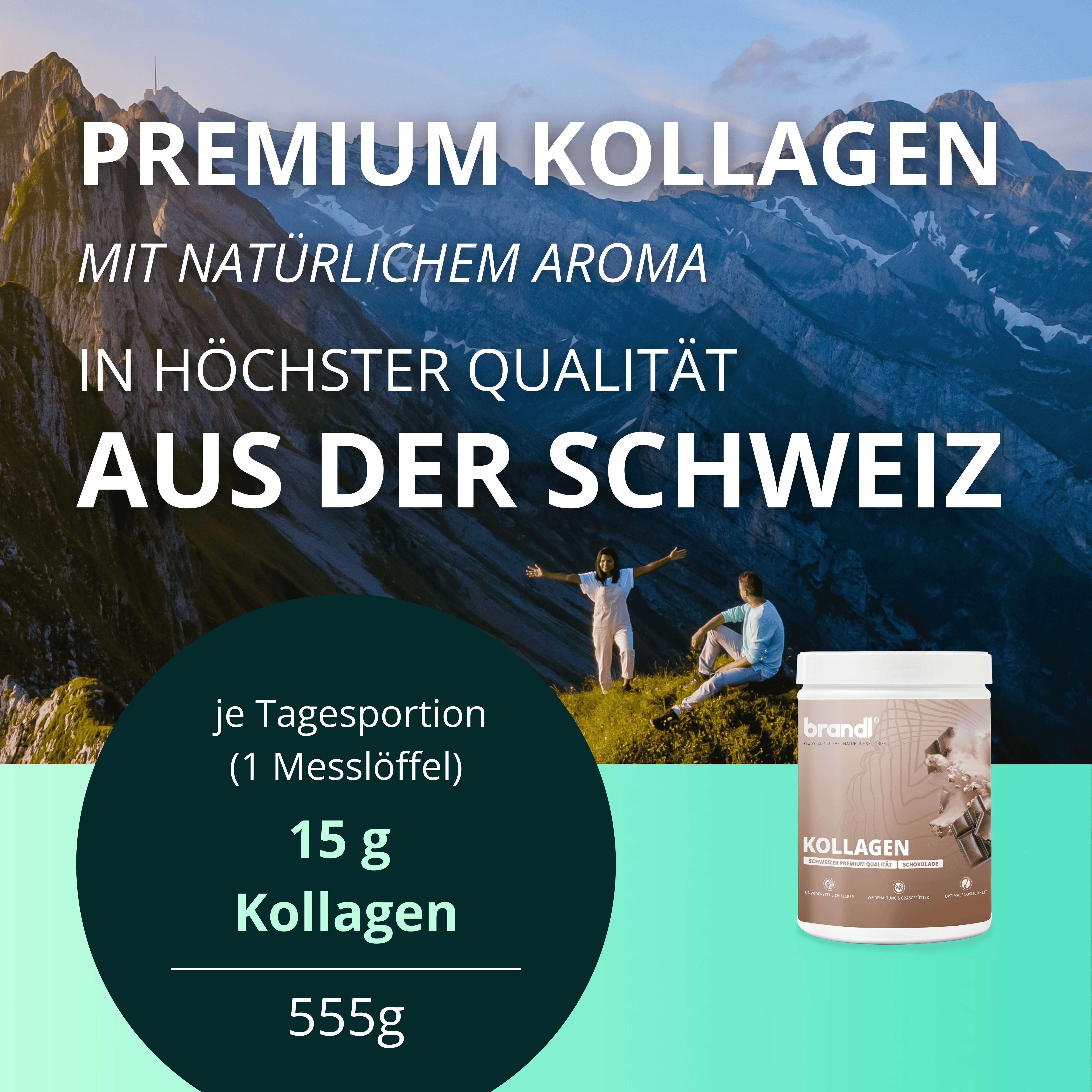 Brandl Nutrition Kollagen Pulver für Gelenke, Knie und Haut, aus Schweizer Weidehaltung Pulver, 555 g, geschmacks- und geruchsneutral & unabhänging laborgeprüft