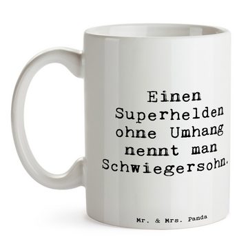 Mr. & Mrs. Panda Tasse Superheld Schwiegersohn - Weiß - Geschenk, Kaffeebecher, Opa, Familie, Keramik, Brillante Bedruckung
