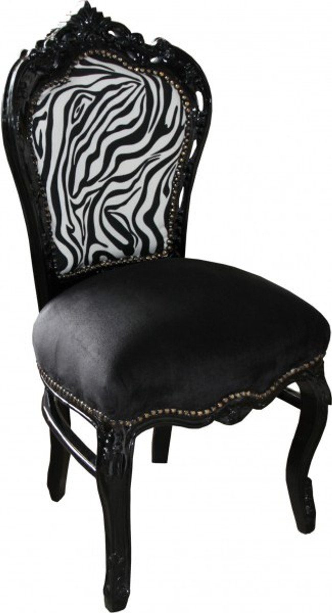Casa Padrino Esszimmerstuhl Stuhl Möbel Armlehnen Zebra Esszimmer Antik Schwarz/Zebra/Schwarz ohne - Barock