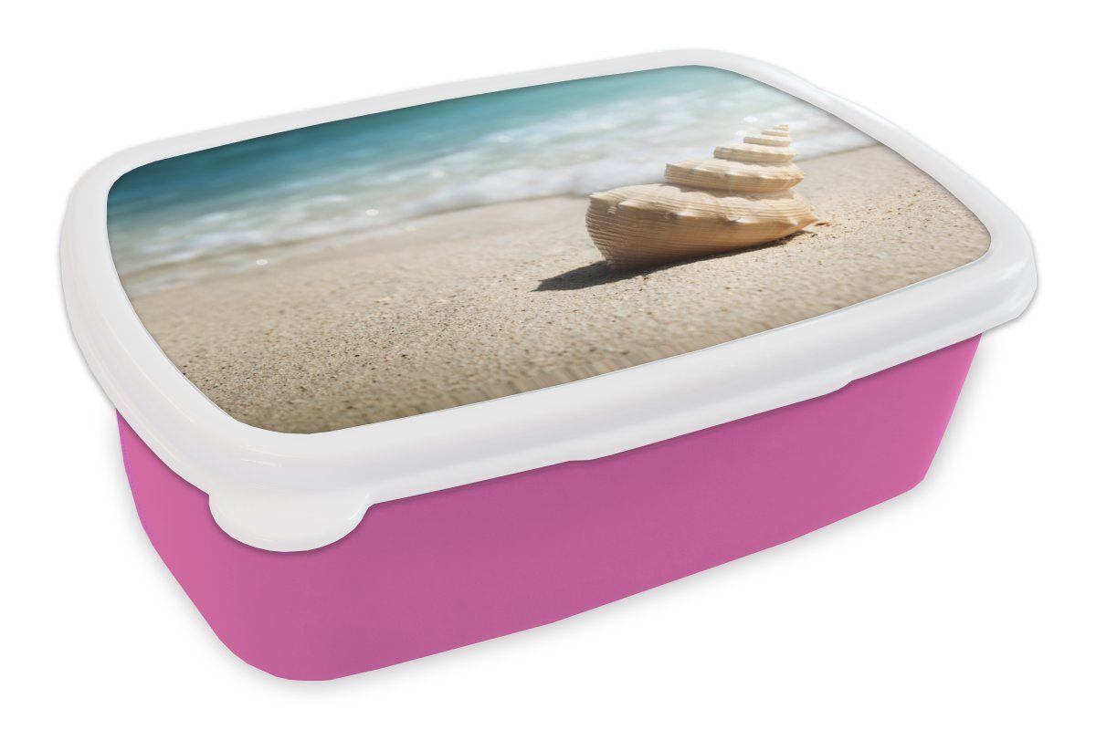 MuchoWow Lunchbox Muschel - Strand - Meer, Kunststoff, (2-tlg), Brotbox für Erwachsene, Brotdose Kinder, Snackbox, Mädchen, Kunststoff rosa