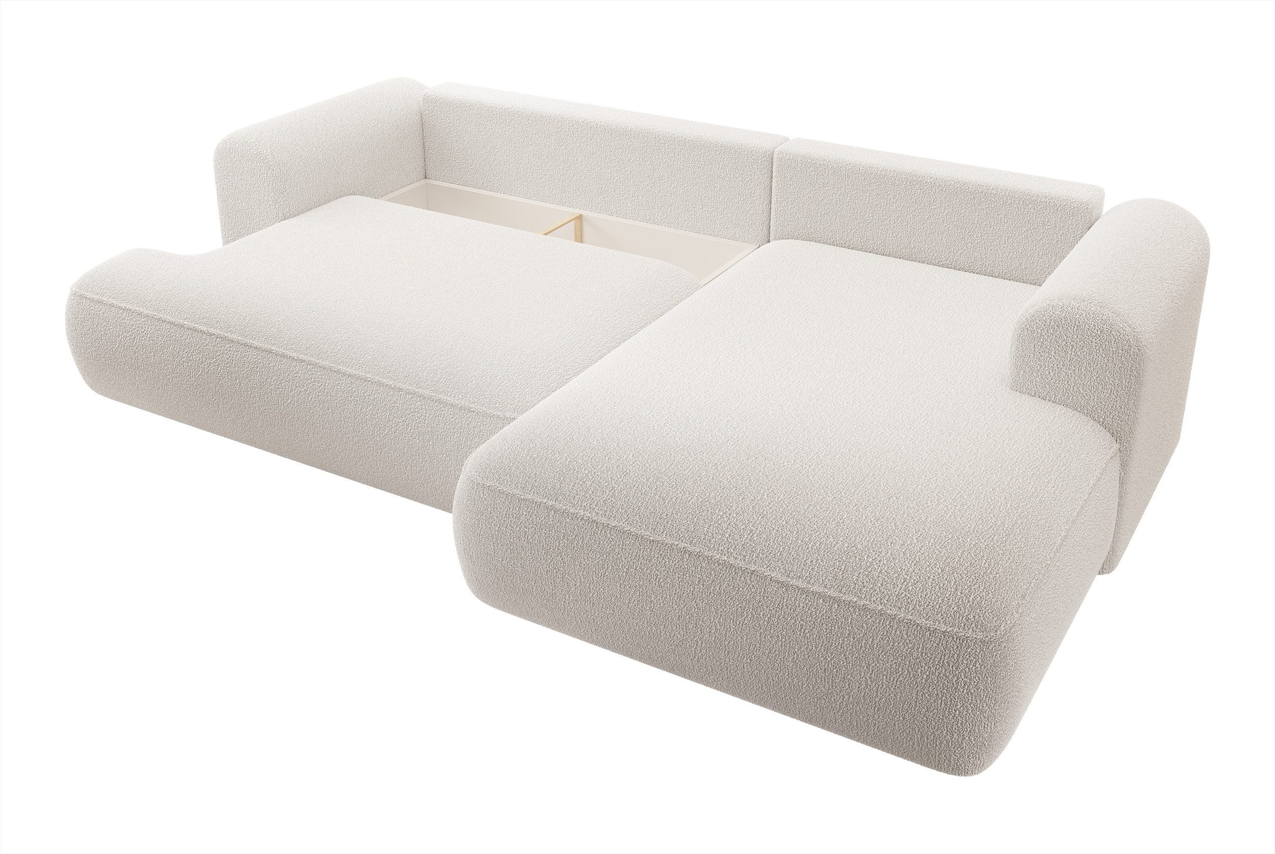 Selsey Ecksofa OVO, Schlaffunktion 142x210 cm, Bettkasten, Boucle-Bezug