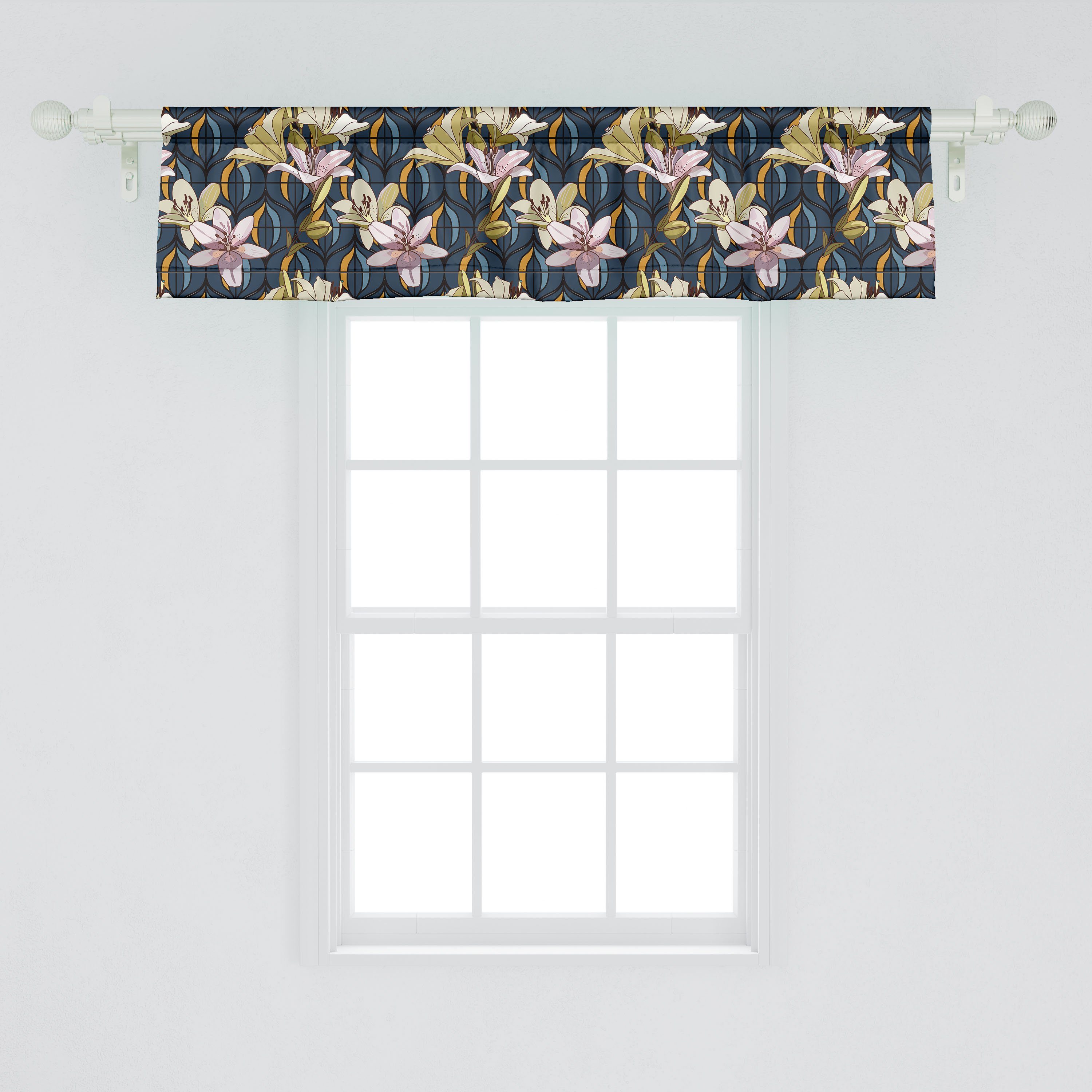 Vorhang Retro Schlafzimmer für Dekor auf Lilien Pastell Jahrgang Volant Abakuhaus, Stangentasche, Küche mit Microfaser, Scheibengardine Zurück
