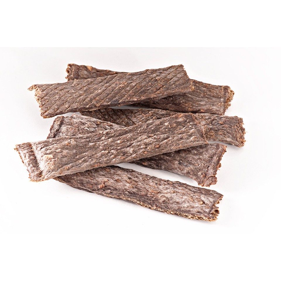Bellfor Hundesnack Trockenfleisch 100% Ziege - Fleischstreifen Ziege - 100g, Snack für: Hunde, getreidefrei, glutenfrei, weiche Konsistenz, ohne Zusätze