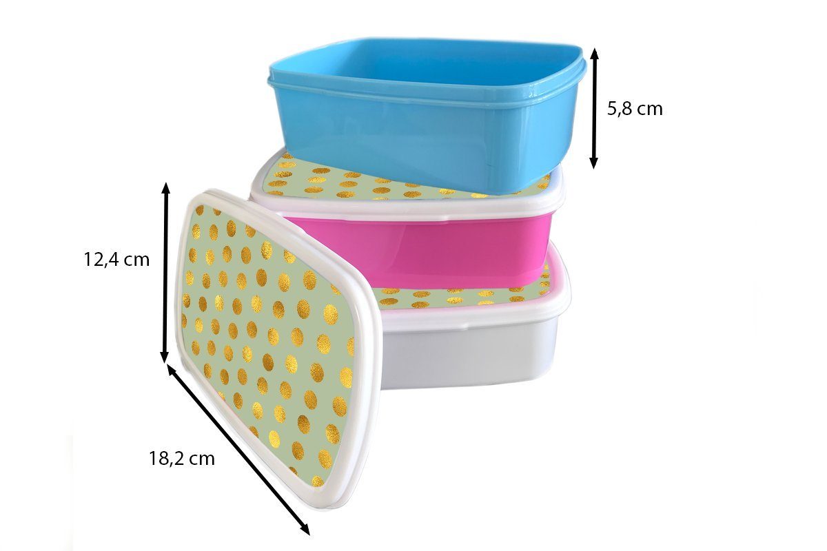 Lunchbox Brotdose Mädchen, (2-tlg), Kunststoff, Kinder, für Gold Grün rosa Muster Kunststoff Snackbox, - Tupfen, - Brotbox - MuchoWow Erwachsene,