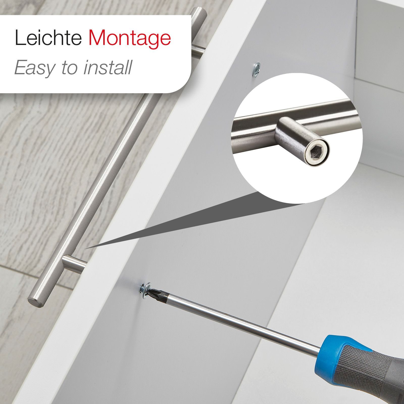 SO-TECH® Möbelgriff Stangengriff G14 echt Edelstahl massiv Ø 10 mm inkl. Schraub, Bohrlochabstand (BA) 96 mm gebürstet Schrankgriff – Bild 4 von 5