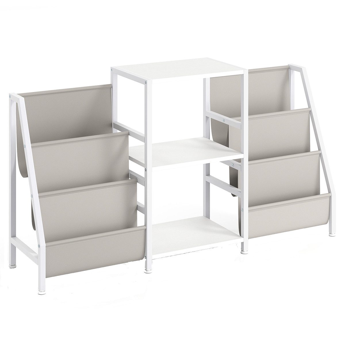 COSTWAY Bücherregal, Plattenspielerständer mit 3 Ablagen & Taschen, Metall günstig online kaufen